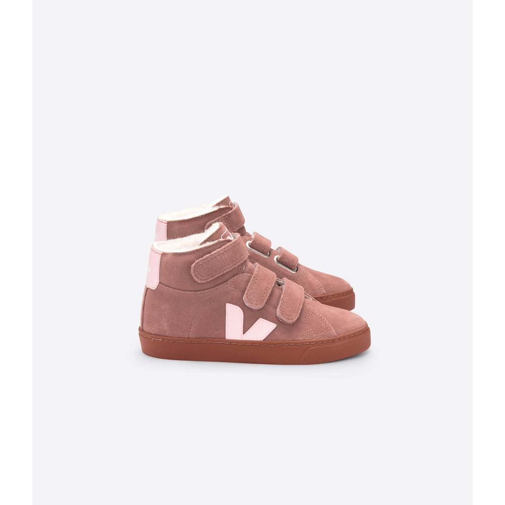 Kids\' Veja ESPLAR MID FURED SUEDE High Tops Pink | ZA 688QMA